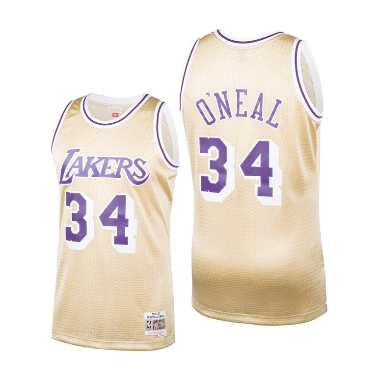 Men's Los Angeles Lakers Shaquille O'Neal #34 NBA 1996-97 Hardwood Classics Gold Basketball Jersey PKL6383DL